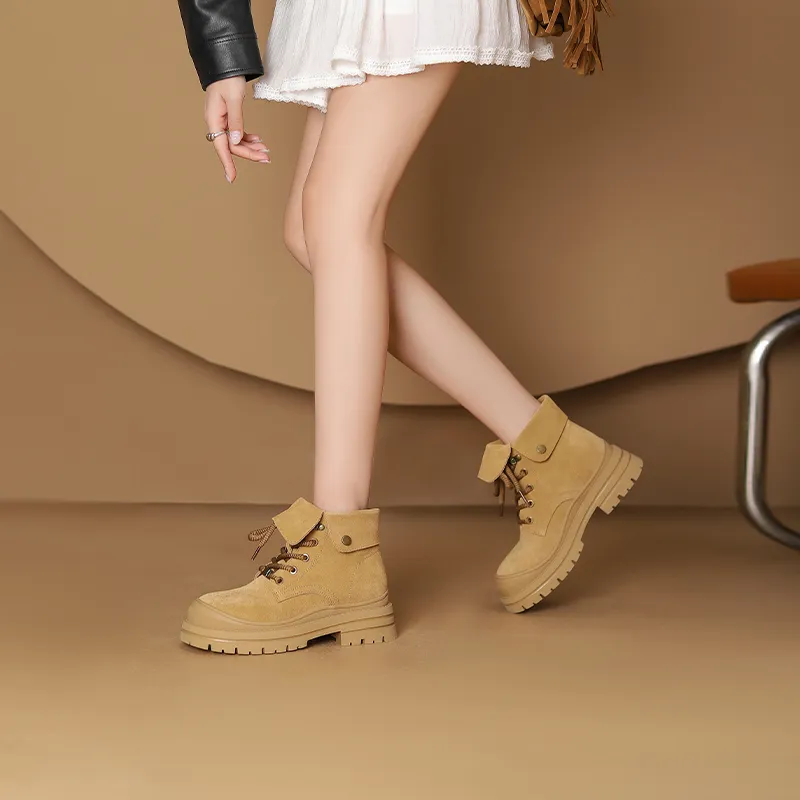 JOSINY Short Martin Boot 4cm Women's Yellow Brown-3