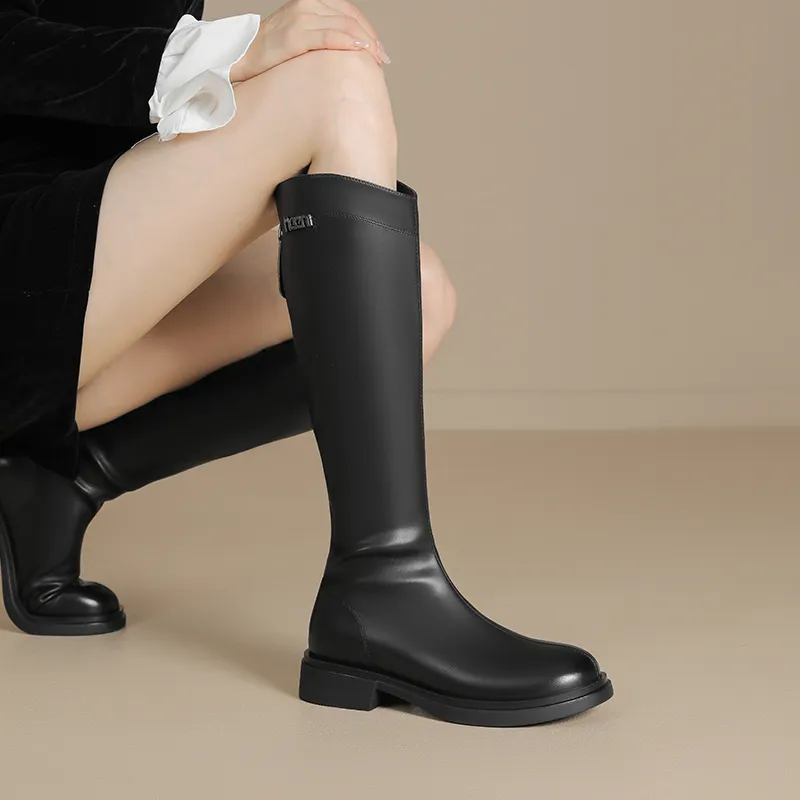 JOSINY Non-over-The-Knee Slimming Boots Knee-high Boots 3.5cm Women's Black-4