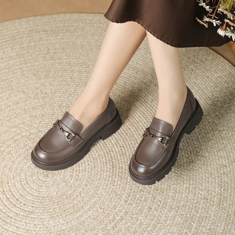 JOSINY British Style Platform Slip-on Small Leather Shoes Loafers 4cm Women's Black-13