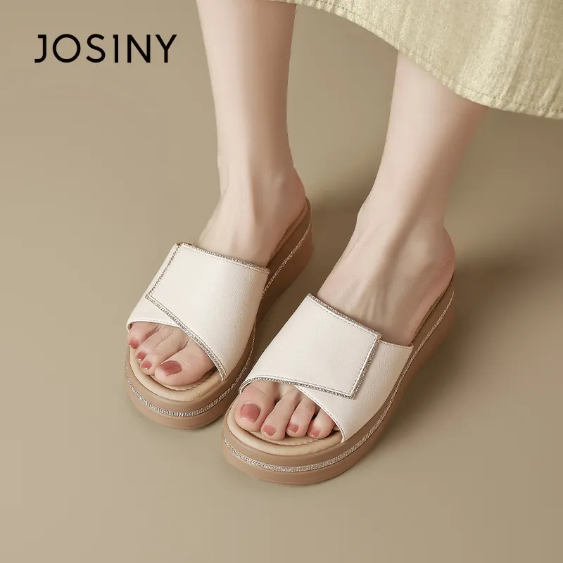 JOSINY Slip Resistant Abrasion Resistant Slide Slippers Women's Ecru-3