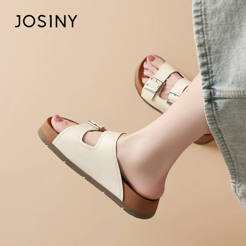 JOSINY Slip Resistant Odor Resistant Abrasion Resistant Slide Slippers Women's Ecru-5