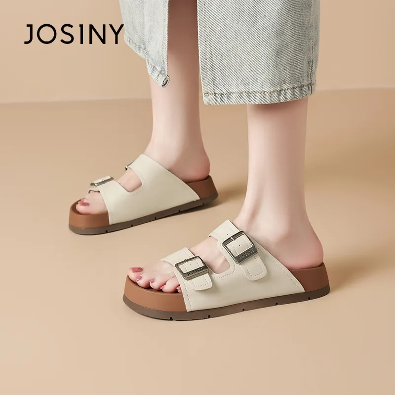 JOSINY Slip Resistant Odor Resistant Abrasion Resistant Slide Slippers Women's Ecru-3