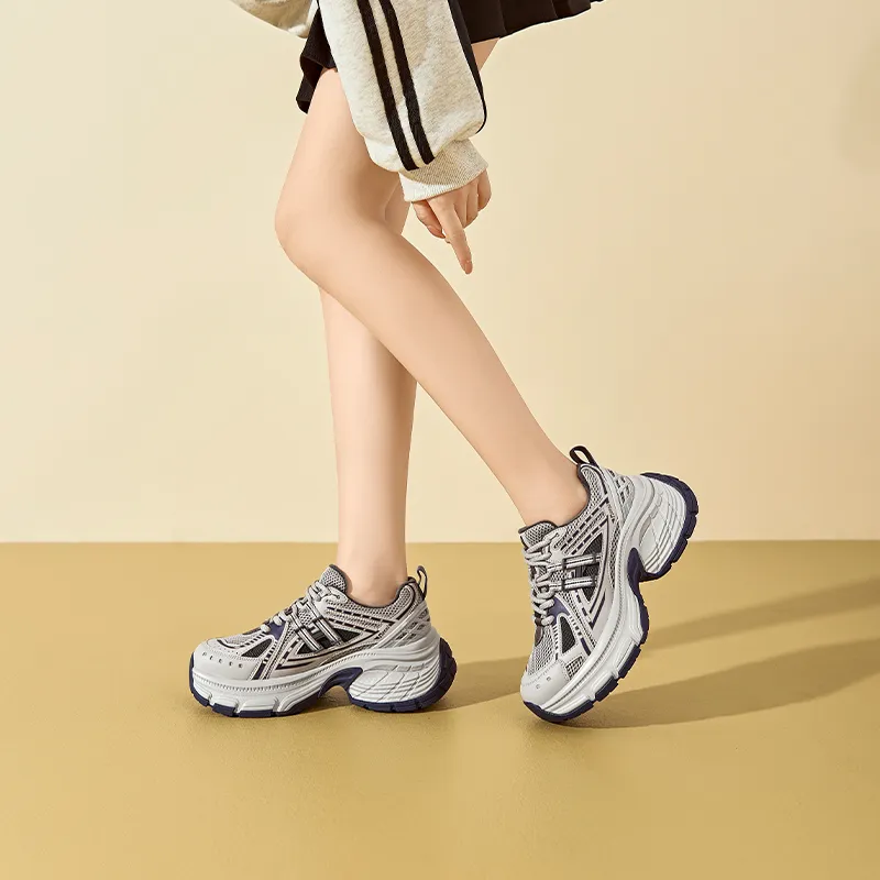 JOSINY JOSINY Height Increasing Warmth Low Top Chunky Sneakers Women's Gray Blue-5