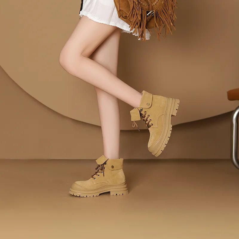 JOSINY Short Martin Boot 4cm Women's Yellow Brown-8