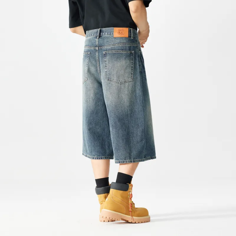 66/ROUTE 66 Denim Shorts Unisex Vintage Blue-4