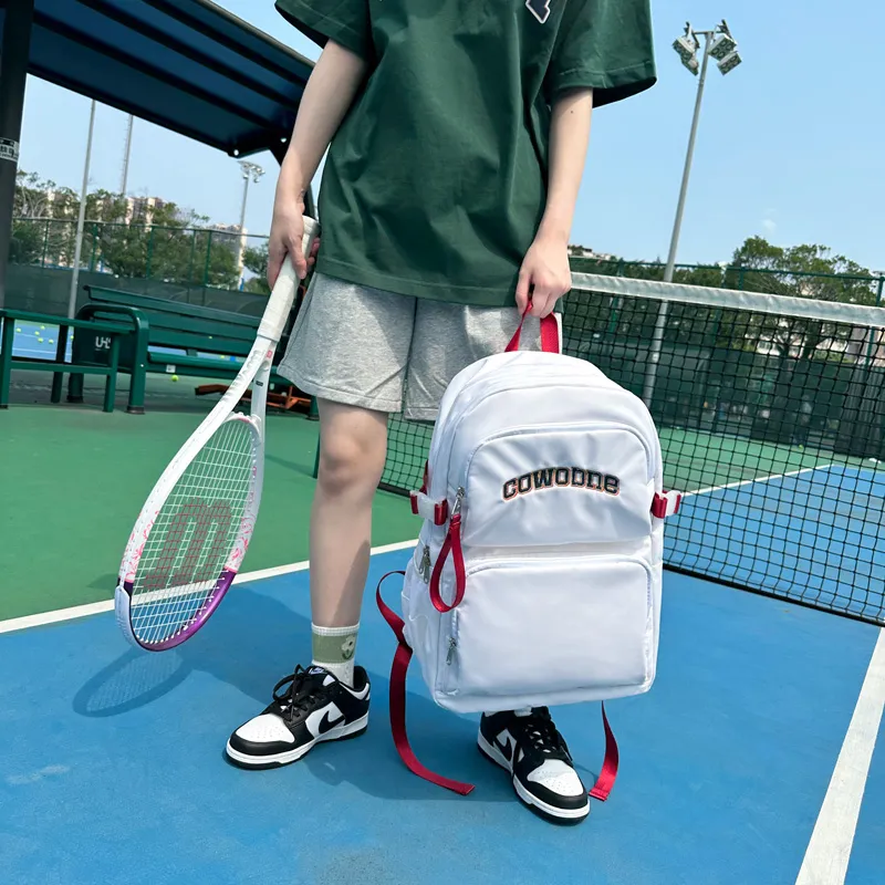 COWBONE Nylon Laptop Backpack Medium Size Unisex White Red-7
