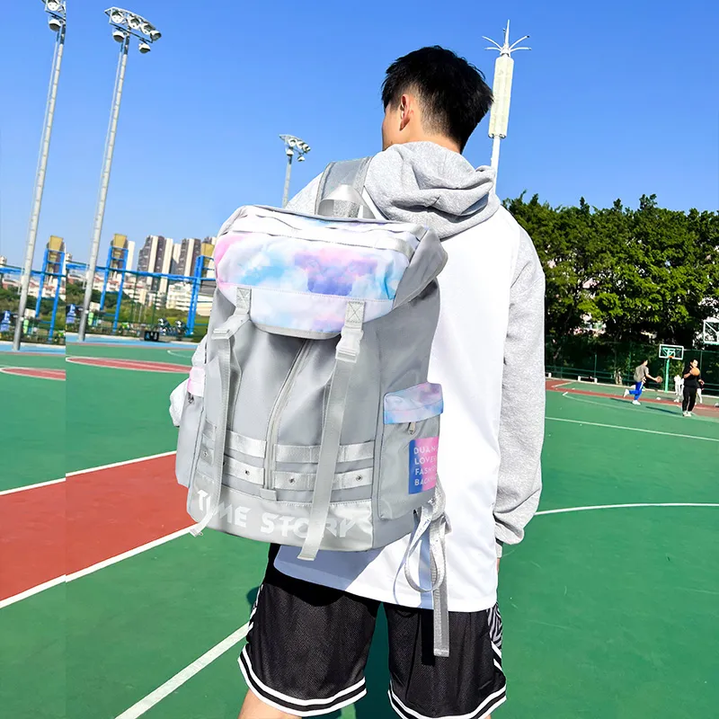 LOVERPUSS Polyester Backpack Large Size Unisex Iridescent Gray-6