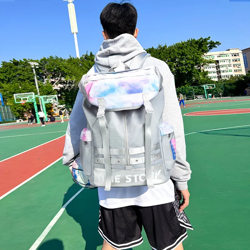 LOVERPUSS Polyester Backpack Large Size Unisex Iridescent Gray-5