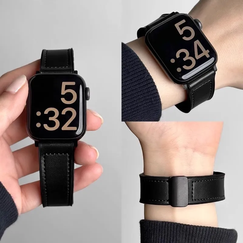 MUZHITIANKONG Apple Compatibility Watch Band 21.5cm Crazy Horse Leather Material-4