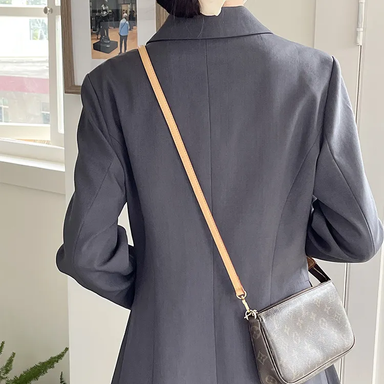 Ingenuity Handmade Cow Leather Vegetable Tanned Leather Bag Straps Women's Beige-5
