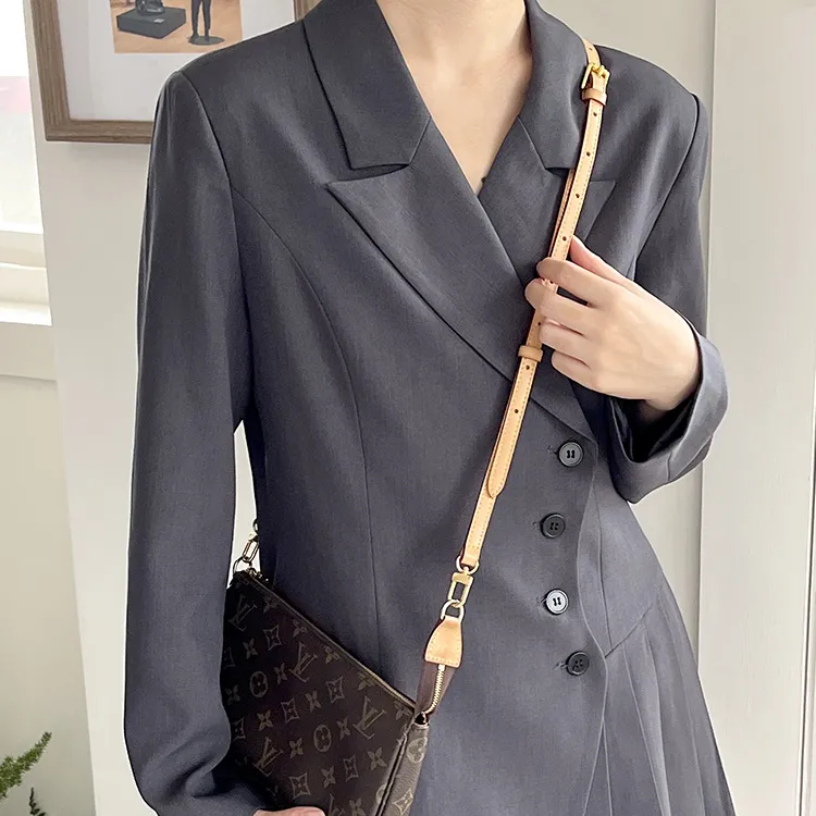Ingenuity Handmade Cow Leather Vegetable Tanned Leather Bag Straps Women's Beige-6