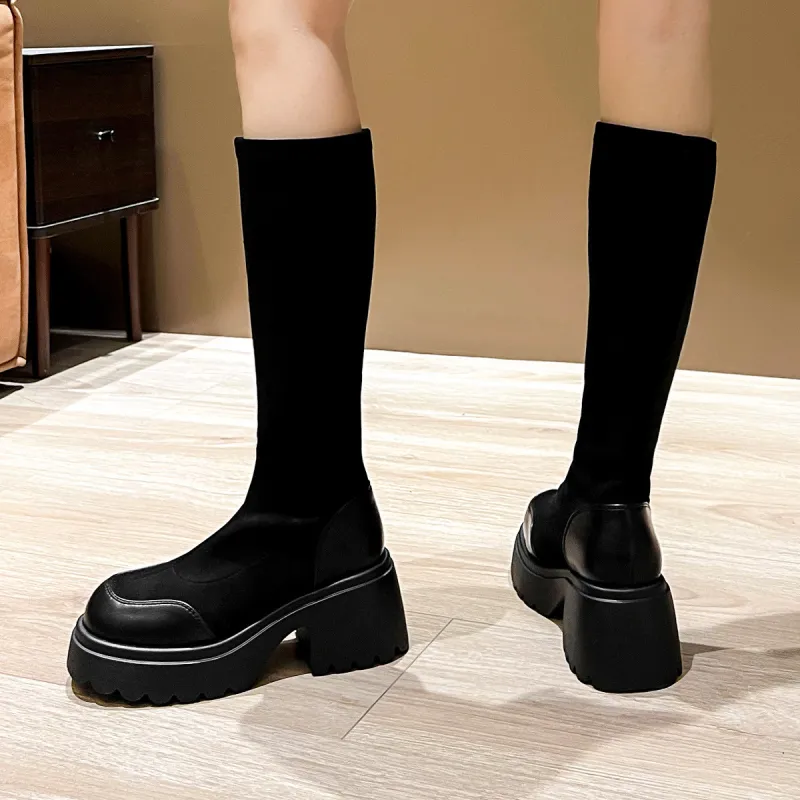OMS Knee high Boots Women's Black/Brown-4