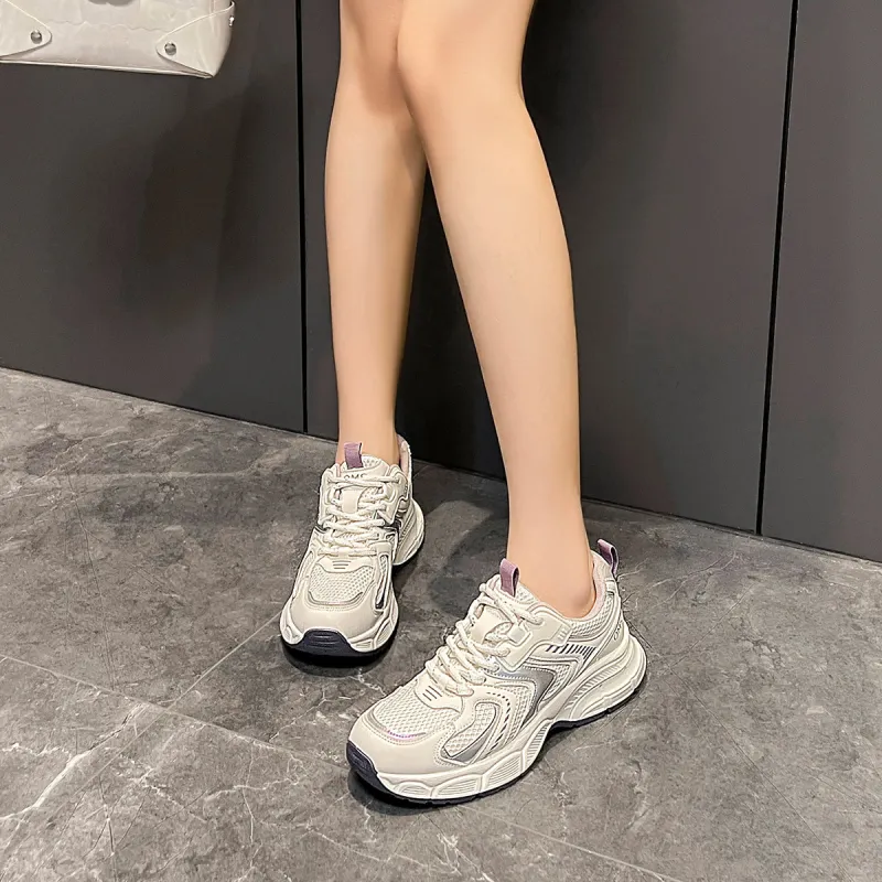 OMS Low Top Chunky Sneakers Women's Beige/Purple-4
