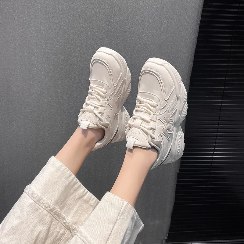OMS Low Top Chunky Sneakers Women's Beige Khaki-3