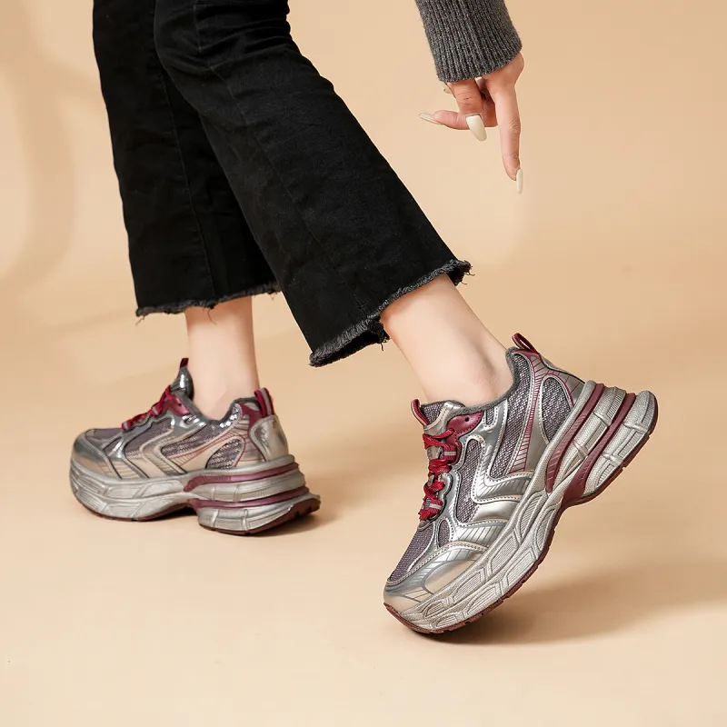 OMS Height Increasing Wear Resistant Slip Resistant Low Top Chunky Sneakers Women's-5