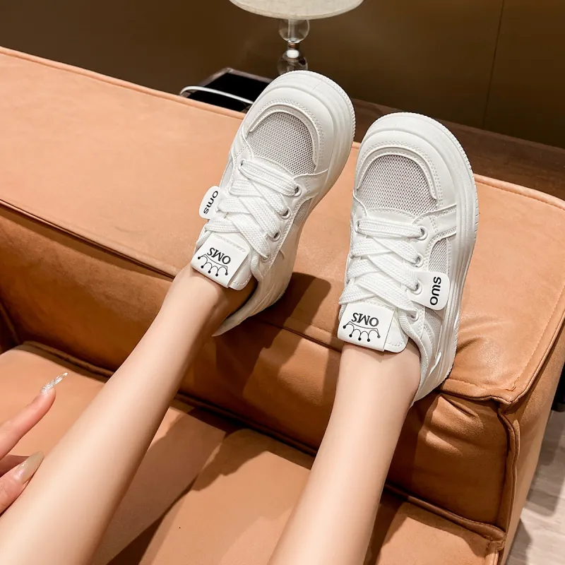 OMS Skateboard Shoes Women's Low Top Beige Black-2