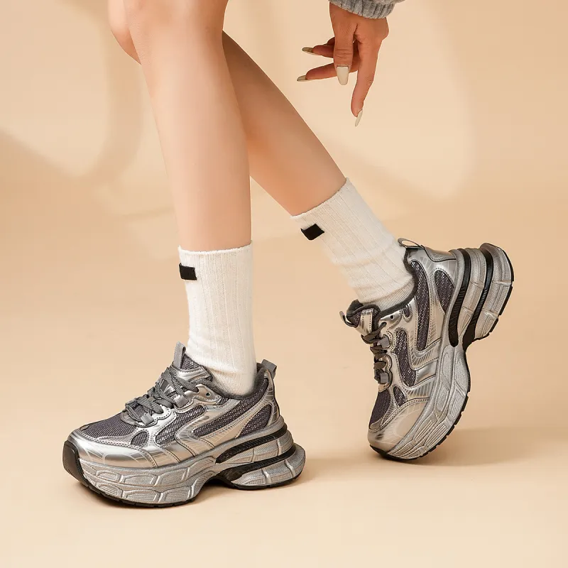 OMS Height Increasing Wear Resistant Slip Resistant Low Top Chunky Sneakers Women's-1