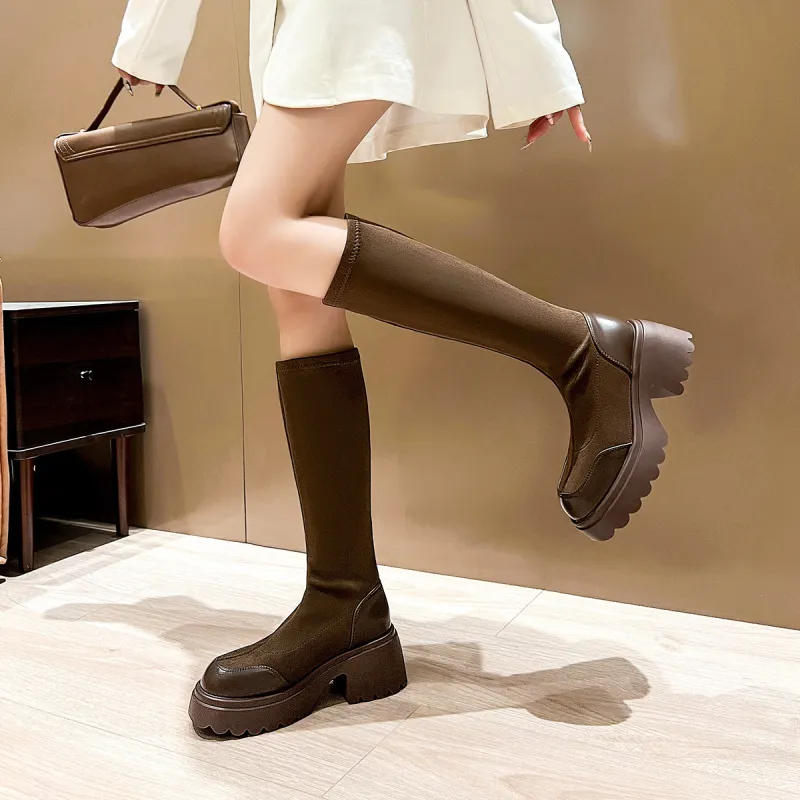 OMS Knee high Boots Women's Black/Brown-9