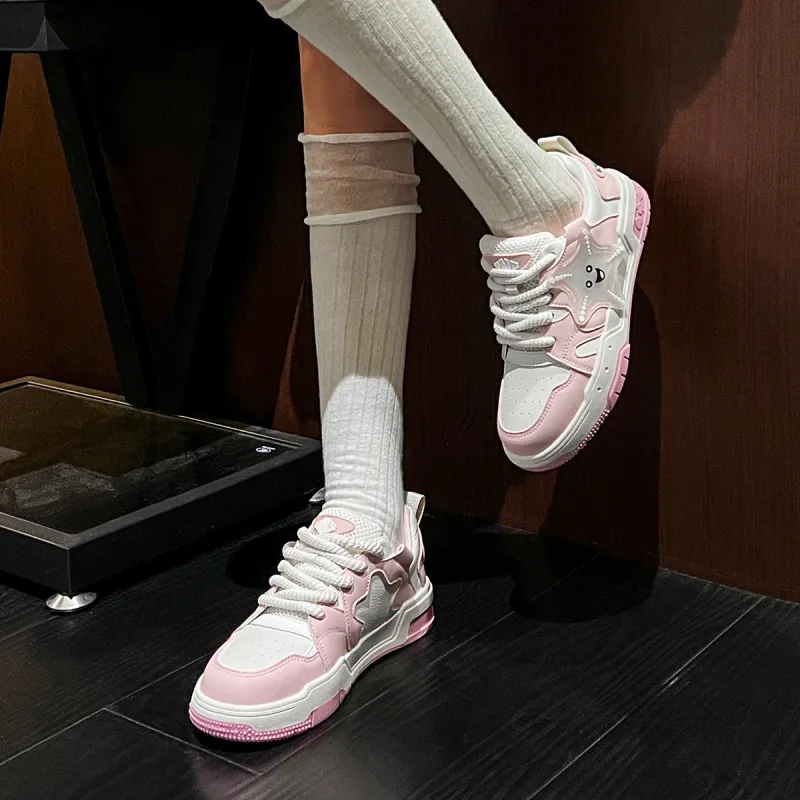 OMS Skateboard Shoes Women's Low Top Black/Pink/Beige-13