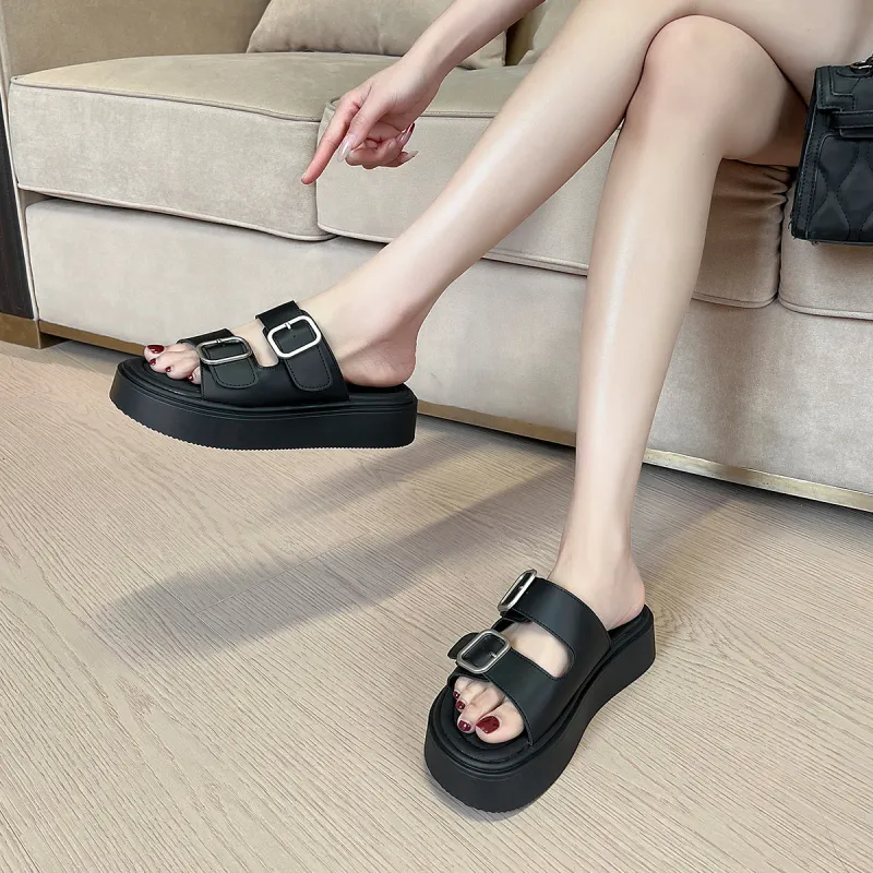 OMS Slide Slippers Women's Black/Beige-1