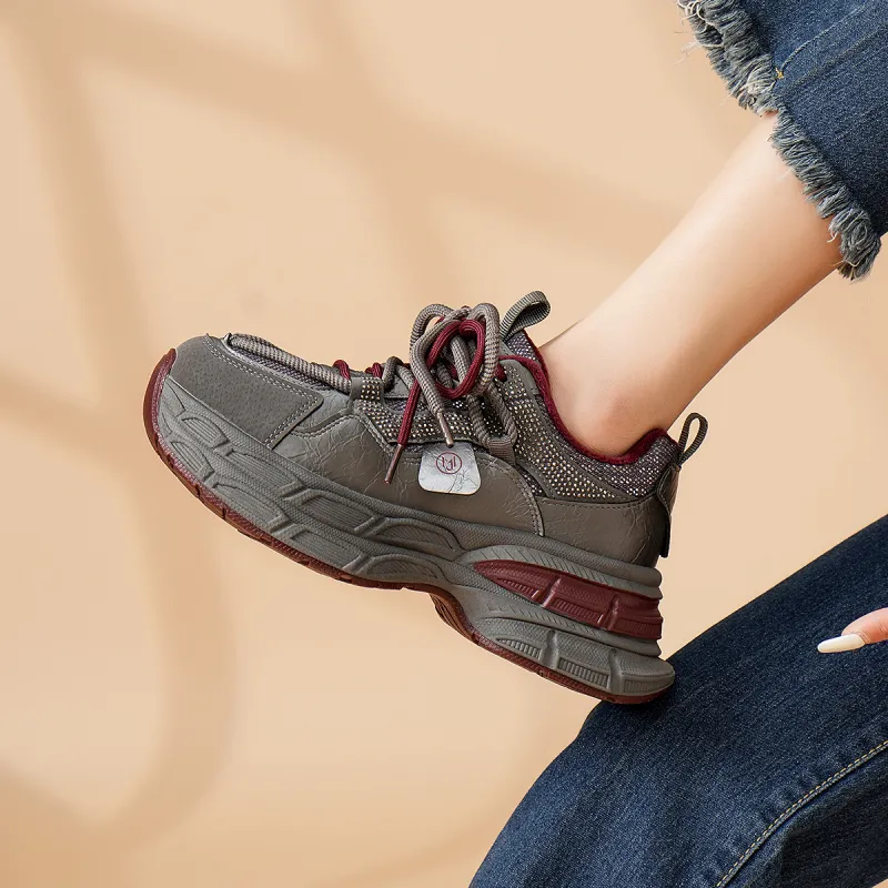 OMS Chunky Sneakers Women's Low Top Black/Red-6