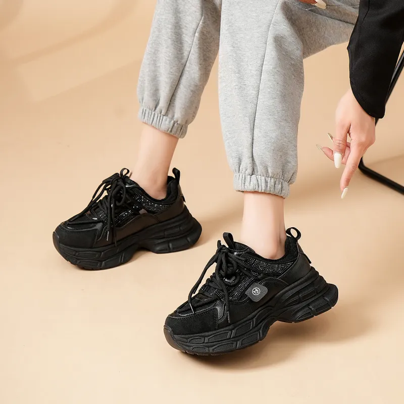 OMS Chunky Sneakers Women's Low Top Black/Red-3