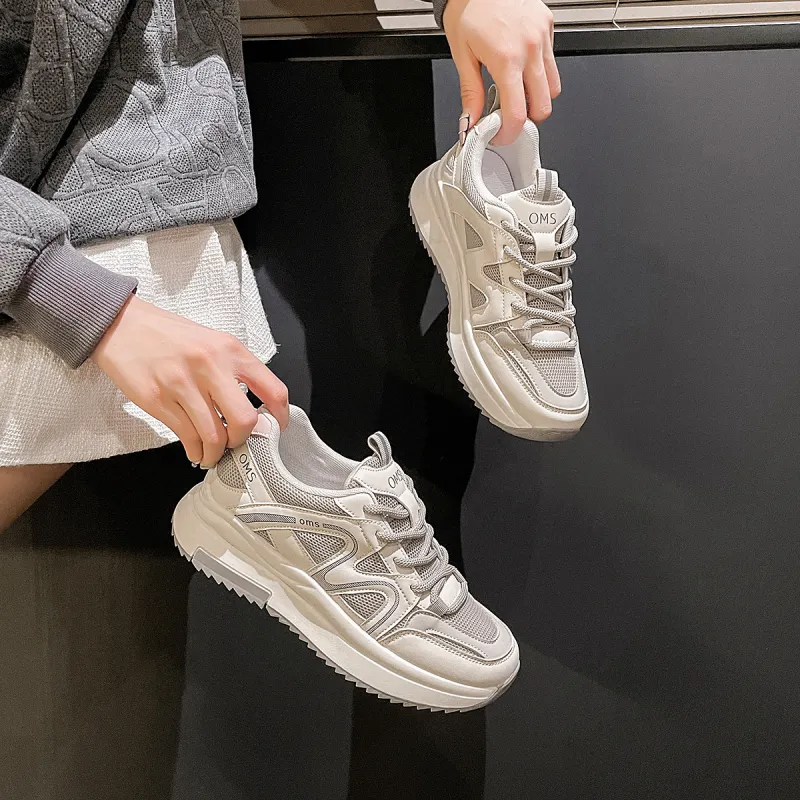 OMS Low Top Chunky Sneakers Women's Beige Blue-1