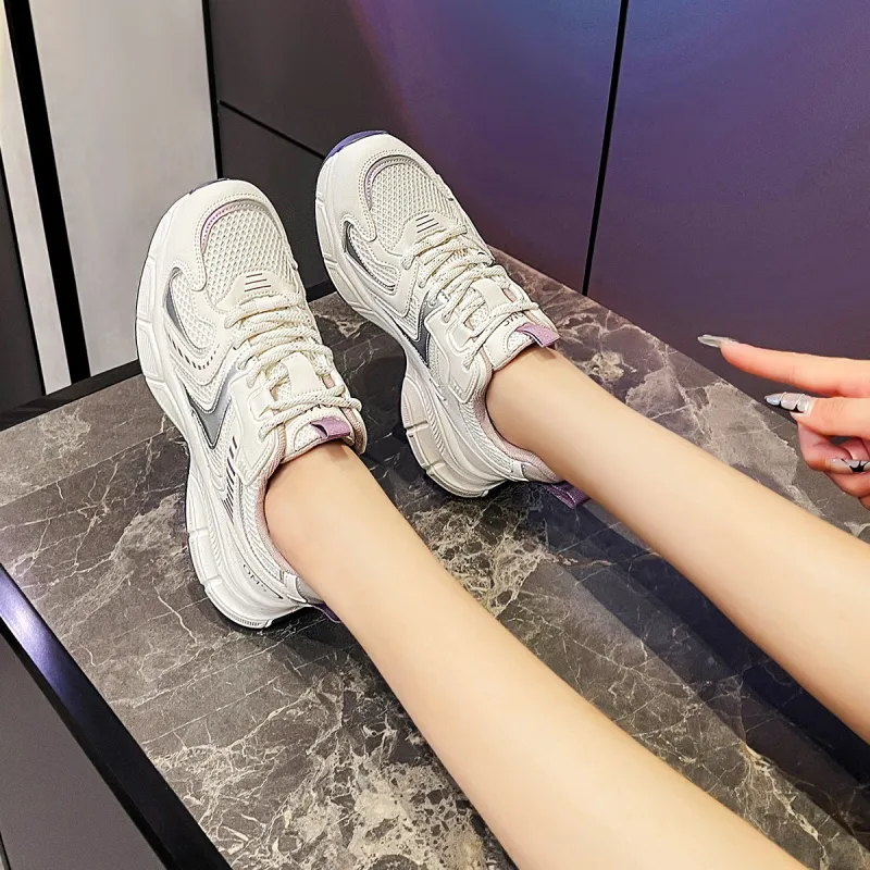 OMS Low Top Chunky Sneakers Women's Beige/Purple-2
