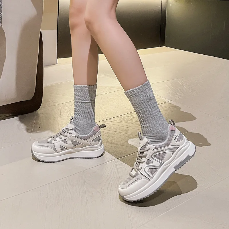 OMS Low Top Chunky Sneakers Women's Beige Blue-4