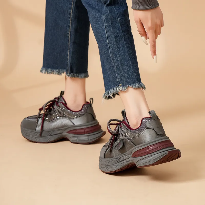 OMS Chunky Sneakers Women's Low Top Black/Red-8