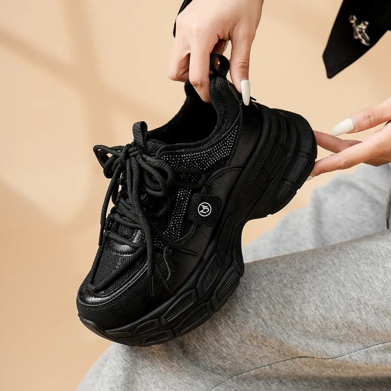 OMS Chunky Sneakers Women's Low Top Black/Red-2