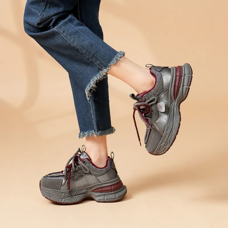 OMS Chunky Sneakers Women's Low Top Black/Red-7