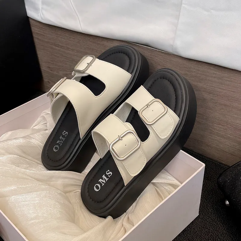 OMS Slide Slippers Women's Black/Beige-11