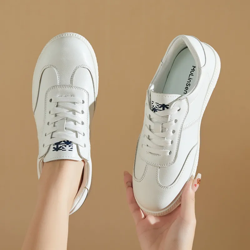 Mulinsen German Army Trainers Low Top Skateboard Shoes Women's White-2