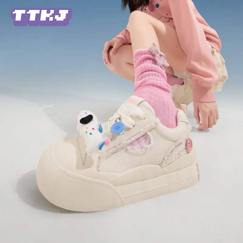 TTKJ Low-Top Skateboard Shoes Women's Sweet Peach White-4
