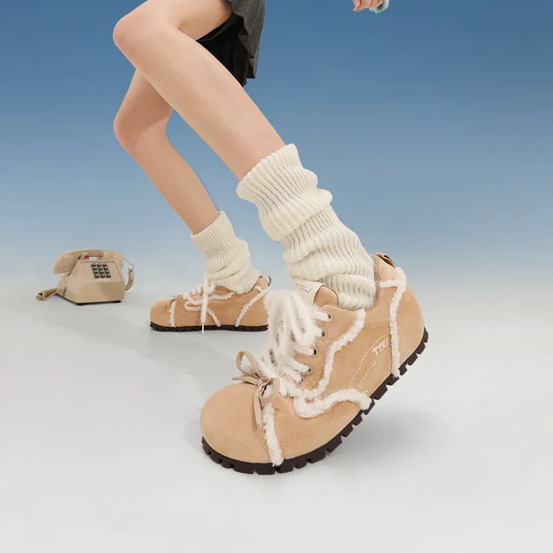 TTKJ Cushioned Anti Slip And Wear Resistant Warm Low Top Casual Shoes Women's Cream Apricot-4