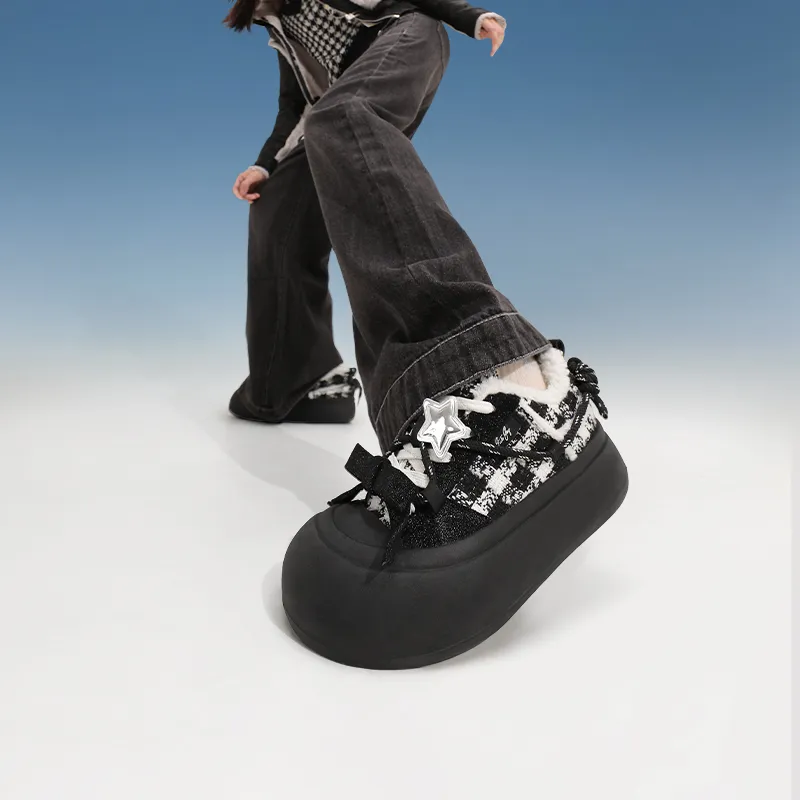 TTKJ Warm Cushioning Wear Resistant Height Increasing Low Top Skateboard Shoes Women's Checkerboard Black-5