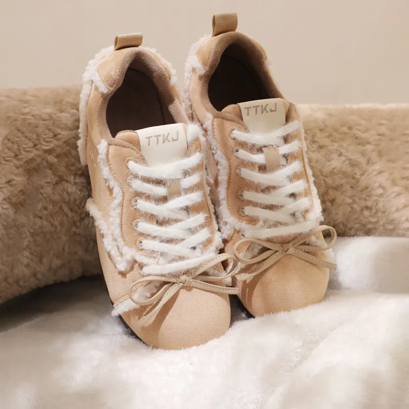 TTKJ Cushioned Anti Slip And Wear Resistant Warm Low Top Casual Shoes Women's Cream Apricot-6