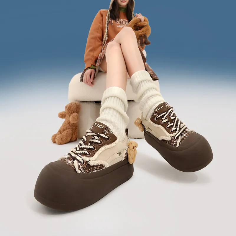 TTKJ Height Increasing Wear Resistant Slip Resistant Low Top Skateboard Shoes Women's Teddy Brown-7