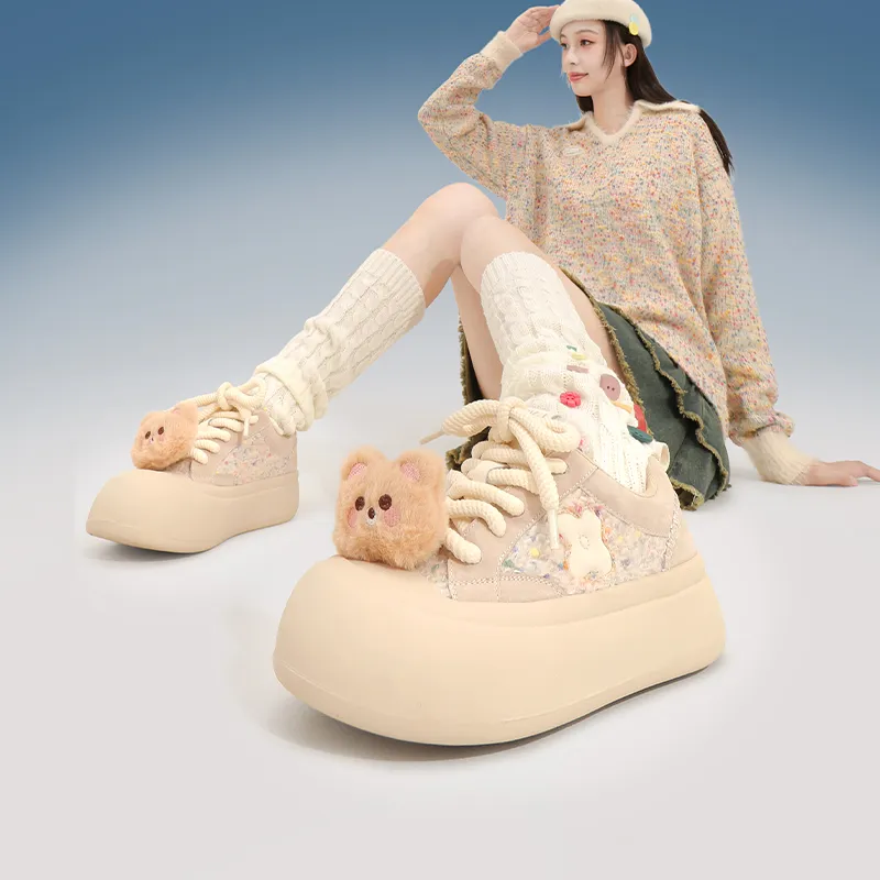 TTKJ Wear-Resistant Height Increasing Low-Top Casual Shoes Women's Creamy Apricot-4