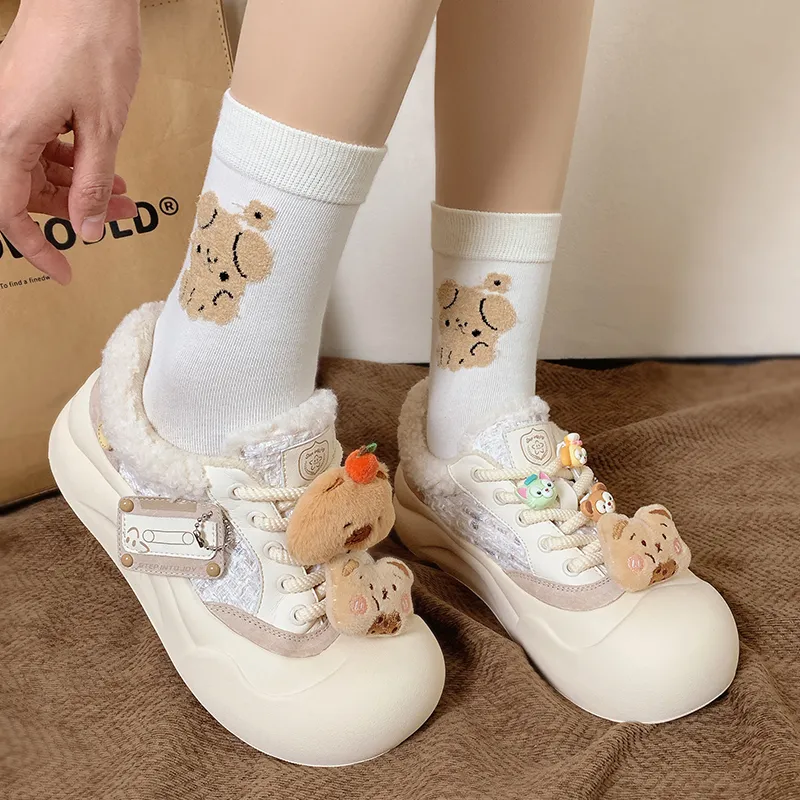 TTKJ Height Increasing Warmth Coverage Low Top Casual Shoes Women's Milk Tea Apricot-5