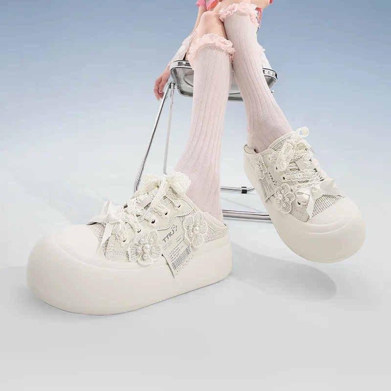 TTKJ Height Increasing Slip Resistant Low Top Casual Shoes Women's Almond White-5