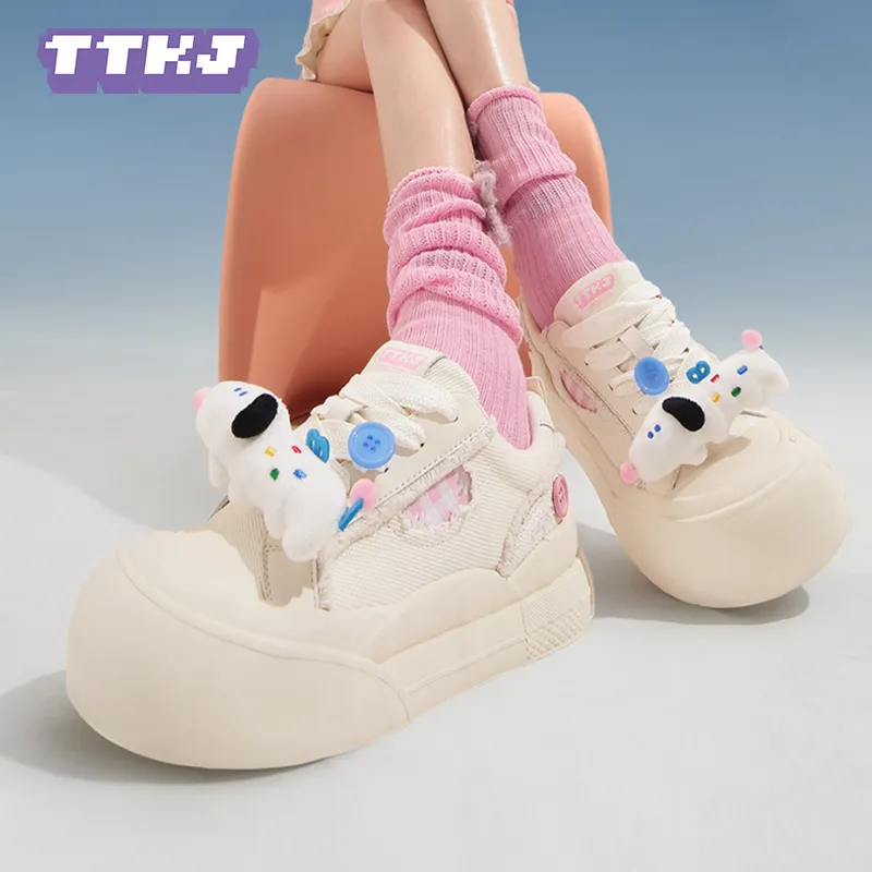 TTKJ Low-Top Skateboard Shoes Women's Sweet Peach White-5