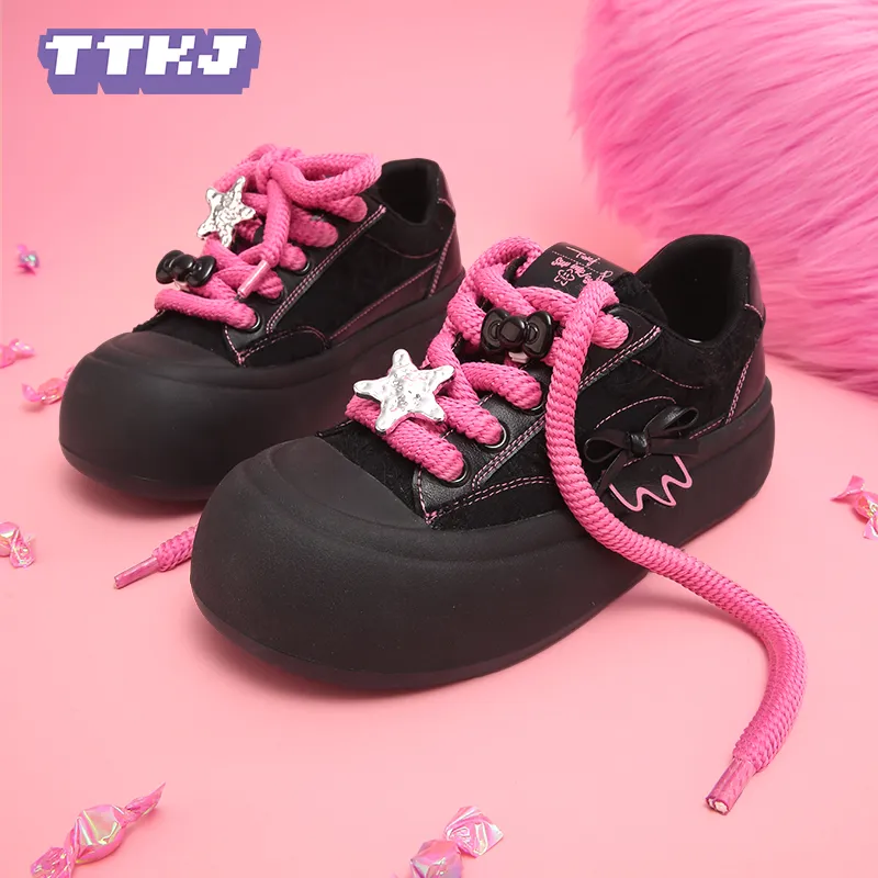 TTKJ Cushioning Height Increase With Slip Resistant Properties Low Top Skateboard Shoes Women's Sweetheart Rose Red-7