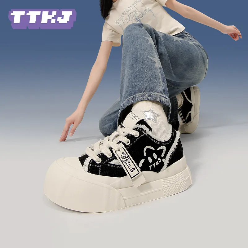 TTKJ Height Increasing Abrasion Resistant Slip Resistant Low Top Skateboard Shoes Women's-6