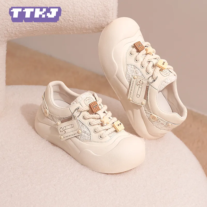 TTKJ Cushioning Height Increasing Wear-Resistant Low-Top Skateboard Shoes Women's Flowing Light And Moon White-1