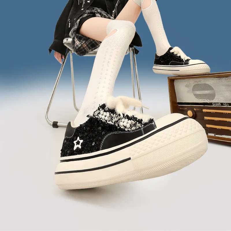 TTKJ Anti Slip And Wear Resistant Height Increasing Low Top Casual Shoes Women's Black Mulberry-6