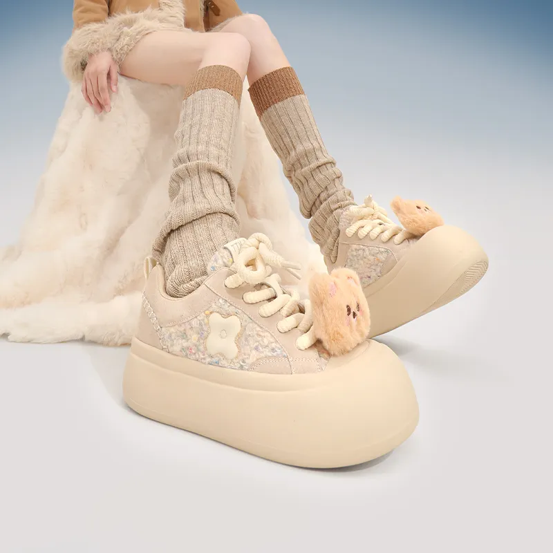 TTKJ Wear-Resistant Height Increasing Low-Top Casual Shoes Women's Creamy Apricot-5