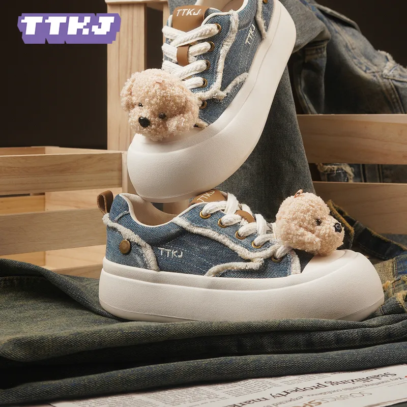 TTKJ Wear Resistant Height Increasing Low Top Skateboard Shoes Women's Denim Blue-5