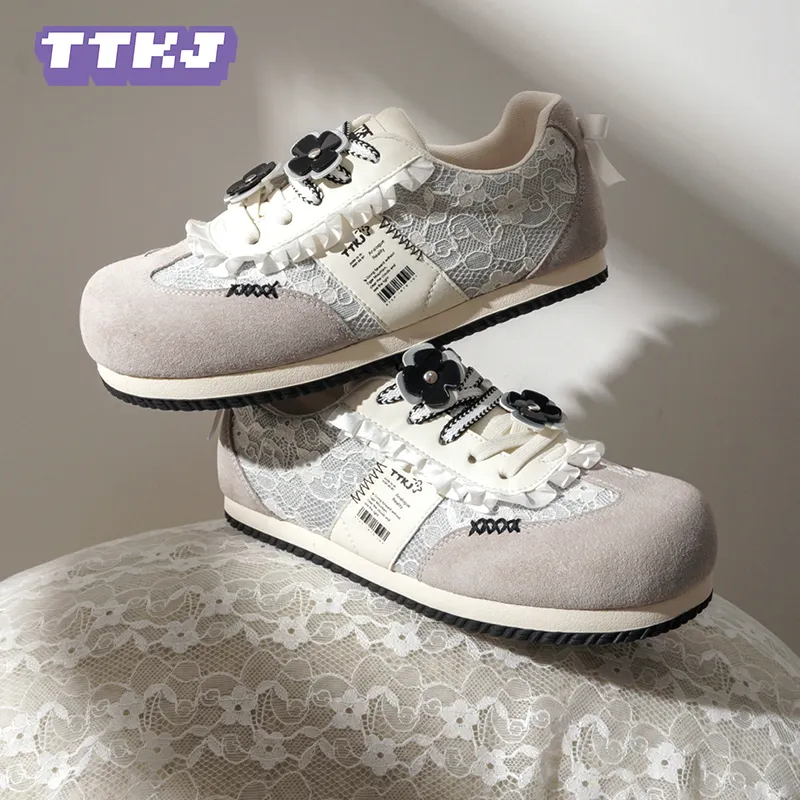 TTKJ Fashion Lace Floral Bowknot Bucan Non slip Lightweight Low Top Casual Shoes Women's Galaxy White-5